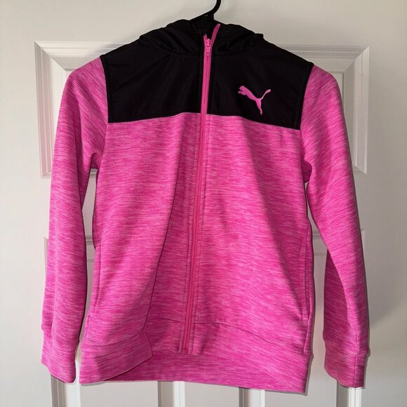 Puma pink and black zip up hoodie Sz M 10/12 - Picture 1 of 4